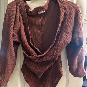 Free People Brown Ribbed Bodysuit